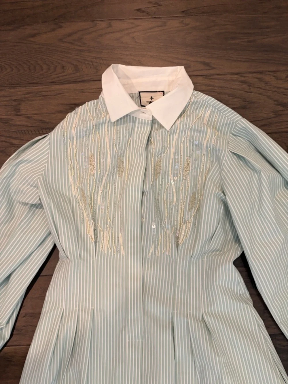 New with Tags Tuckernuck Green and White Striped Embellished Corinne Dress Sz S - Picture 8 of 15